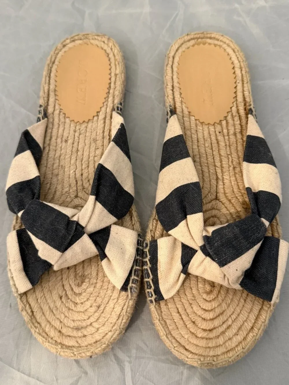 J.Crew Navy & Cream Striped Espadrille Slide Sandals Size 7.5